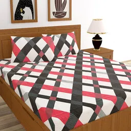 MORADO White & Red Geometric 210 TC Queen Bedsheet with 2 Pillow Covers-image-71