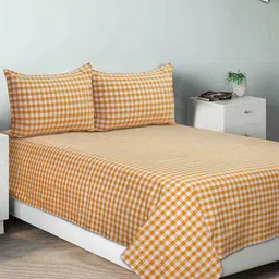 Airwill Yellow Striped Cotton 104 TC Queen Bedsheet with 2 Pillow Covers-image-64
