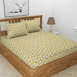 BREVARD Yellow & Gray Poly cotton 210 TC Queen Bedsheets with 2 Pillow Covers-image-83
