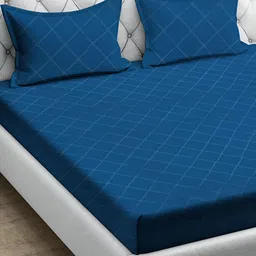 RRC Blue Printed 144 TC Queen Bedsheet with 2 Pillow Covers-image-4