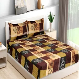 Bromwick Brown Floral Cotton 210 TC Queen Bedsheet with 2 Pillow Covers 110 GSM-image-47