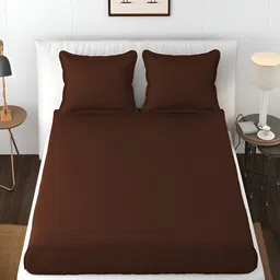Bromwick Brown Cotton 210 TC Queen Bedsheet With 2 Pillow Covers-image-6