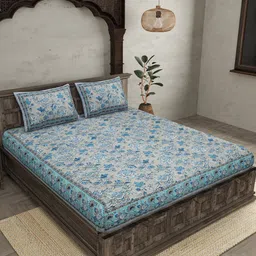 JAIPUR FABRIC Floral Printed 240 TC Cotton Queen Bedsheet with 2 Pillow Covers-image-19