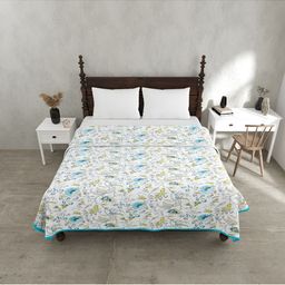 BED-SHEET.COM Blue & White Floral Cotton 150 GSM Double Bed Dohar & 2 Pillow Covers-image-61
