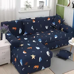 HOUSE OF QUIRK Navy Blue & White 2 Pieces Printed Sofa Cover-picture-25