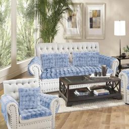 MULTITEX Turquoise Blue Solid Other Sofa Cover With Arms-8