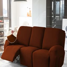 HOKIPO Brown Velvet Stretchable Sofa Cover-image-28