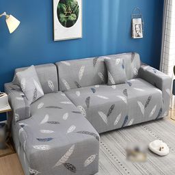 HOUSE OF QUIRK Grey & White 2 Pcs Floral Printed L Shape 6 Seater Elasticated Sofa Covers-33