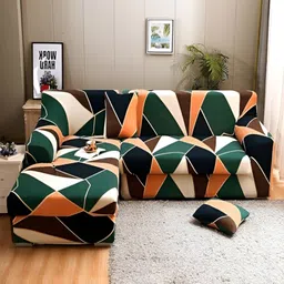 HOUSE OF QUIRK Green & Orange 2 Pieces Printed Sofa Cover-14