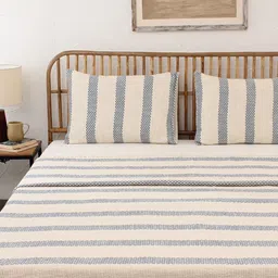 House This Navy Blue Woven Design Cotton Bedcover With Pillow Covers-image-41