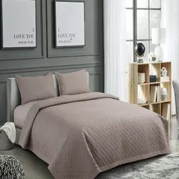 HOSTA HOMES Brown Self Design 280 TC Double Queen Bed Cover With Pillow Covers-picture-18