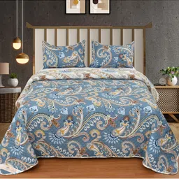 MallowWorld Grey & White Printed Double King Bed Cover Set-image-69