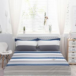 JC HOME Grey & Blue Striped Pure Cotton Double Queen Bed Cover With 2 Pillow Covers-image-38