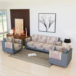 Kuber Industries Pink & Cream-Coloured 16 Pieces 5-Seater Printed Cotton Sofa Covers-image-10