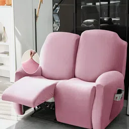 HOKIPO Pink Velvet 2 Seater Stretchable Sofa Cover With Arms-image-89
