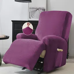 HOKIPO Purple Velvet 1 Seater Stretchable Sofa Cover With Arms-image-88