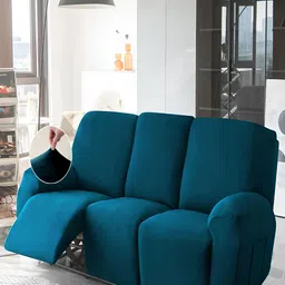 HOKIPO Blue Velvet Stretchable Sofa Cover-image-13