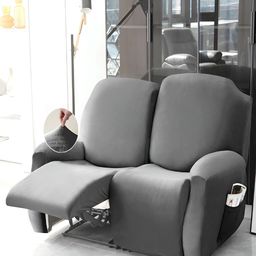 HOKIPO Grey Velvet 2 Seater Stretchable Sofa Cover With Arms-image-24