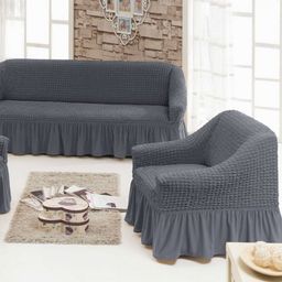 MULTITEX Grey Checked Polyester 3 Piece Sofa Cover-10
