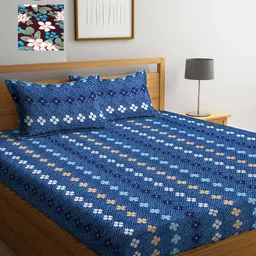 Arrabi Blue & Maroon Floral 300 TC 2 King Bedsheet with 4 Pillow Covers-image-66