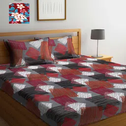 Arrabi Grey & Maroon Floral 300 TC 2 King Bedsheet with 4 Pillow Covers-image-68