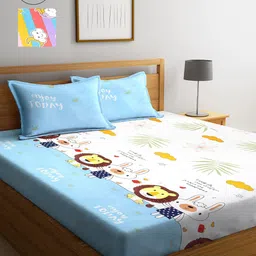 Arrabi Blue & White Graphic 300 TC 2 King Bedsheet with 4 Pillow Covers-image-65