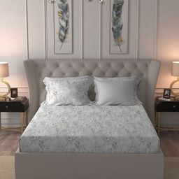 MYTRIDENT Grey & White Floral Printed Pure Cotton 300TC King Bedsheet Sets - 2.74m x 2.74m-71