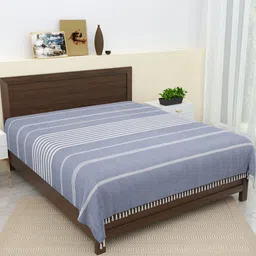 Varde Blue & White Striped Pure Handloom Cotton with Tassels Thick Yarn Double King Bedcover Set-image-76