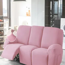 HOKIPO Pink Velvet 3 Seater Stretchable Sofa Cover With Arms-image-24