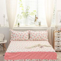 JC HOME Pink & White Floral Double Queen Bed Cover with 2 Pillow Covers-image-57