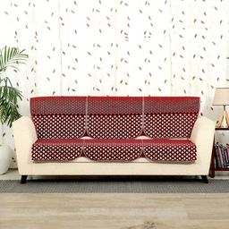 BELLA TRUE Set of 6 Maroon & Beige Printed 5 Seaters Sofa Cover-image-38