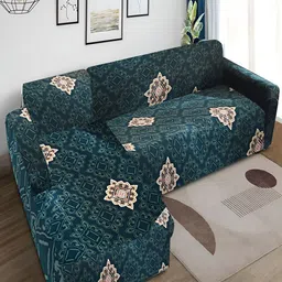HOUSE OF QUIRK Green & Beige 2 Pieces 140 GSM  Printed Sofa Cover-image-42