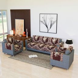 Kuber Industries Maroon & White 16 Pieces Printed 5-Seater Velvet Sofa Covers With Arms-image-61