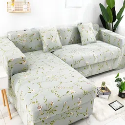 HOUSE OF QUIRK Green & White 2 Pieces Printed Sofa Cover-11