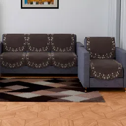 Kuber Industries Brown 4 Pieces Velvet Sofa Cover-40