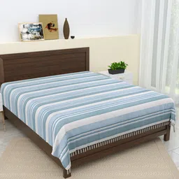Varde Blue & White Striped Pure Cotton Thick Yarn Double King Bedcover-image-101