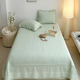 JC HOME Green Floral 162 TC  Double King Bed Cover & 2 Pillow Covers-image-18