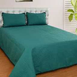 MORADO Green Woven Design 249 TC Double Queen Bed Cover With 2 Pillow Covers-11