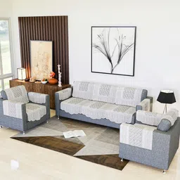 Kuber Industries White & Black Printed Cotton 5 Piece Sofa Cover With Arms-picture-23