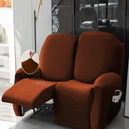 HOKIPO Brown Velvet 2 Seater Stretchable Sofa Cover With Arms-image-30