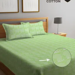 KLOTTHE Green Cartoon Character Printed 400TC Pure Cotton King Bed Cover & 2 Pillow Covers-image-17