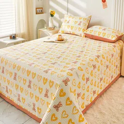 JC HOME Orange Coloured & Beige Printed Double King Bed Cover With Pillow Covers-image-85