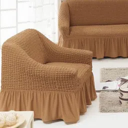 MULTITEX Gold-Toned Checked Polyester 3 Piece Sofa Cover-image-19