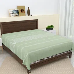 Varde Green & White Striped Pure Handloom Cotton with Tassels Thick Yarn Double King Bedcover Set-image-75