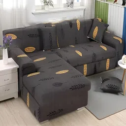 HOUSE OF QUIRK Grey & Orange 2 Pieces Printed Sofa Cover-57