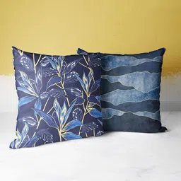 BIANCA Navy Blue & Gold-Toned Set of 2 Floral Square Cushion Covers-18