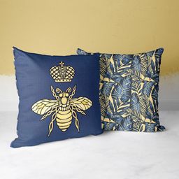 BIANCA Navy Blue & Gold-Toned Set Of 2 Floral Printed Square Cushion Covers-7