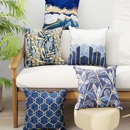 BIANCA Navy Blue & Gold-Toned Set of 5 Abstract Square Cushion Covers-65
