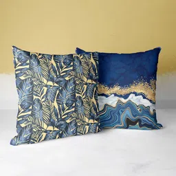 BIANCA Navy Blue & Cream-Coloured Set of 2 Abstract Square Cushion Covers-1