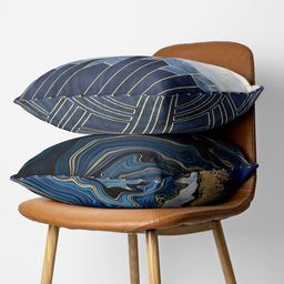 BIANCA Set Of 2 Navy Blue & Gold-Toned Geometric Square Cushion Covers-15